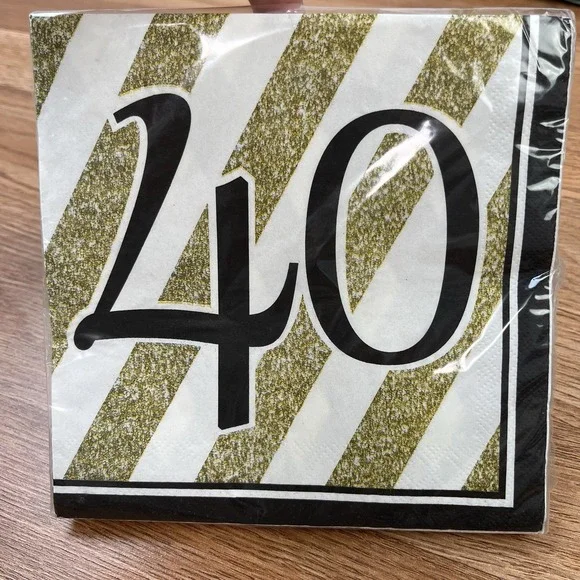 Lot of 2 Packages of 16, 40th Birthday Napkins Black/Gold/White 32 Total NEW - Picture 2 of 4